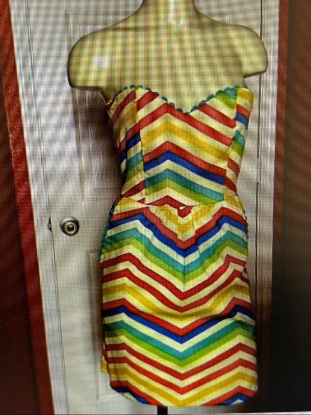 Judith March Multi-Color Chevron Strapless Midi Dress